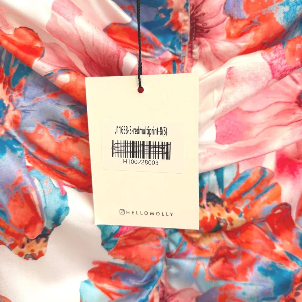 Hello Molly Elianna One Shoulder Satin Maxi Dress Floral 1 Shoulder Ruched S NWT - Picture 10 of 11